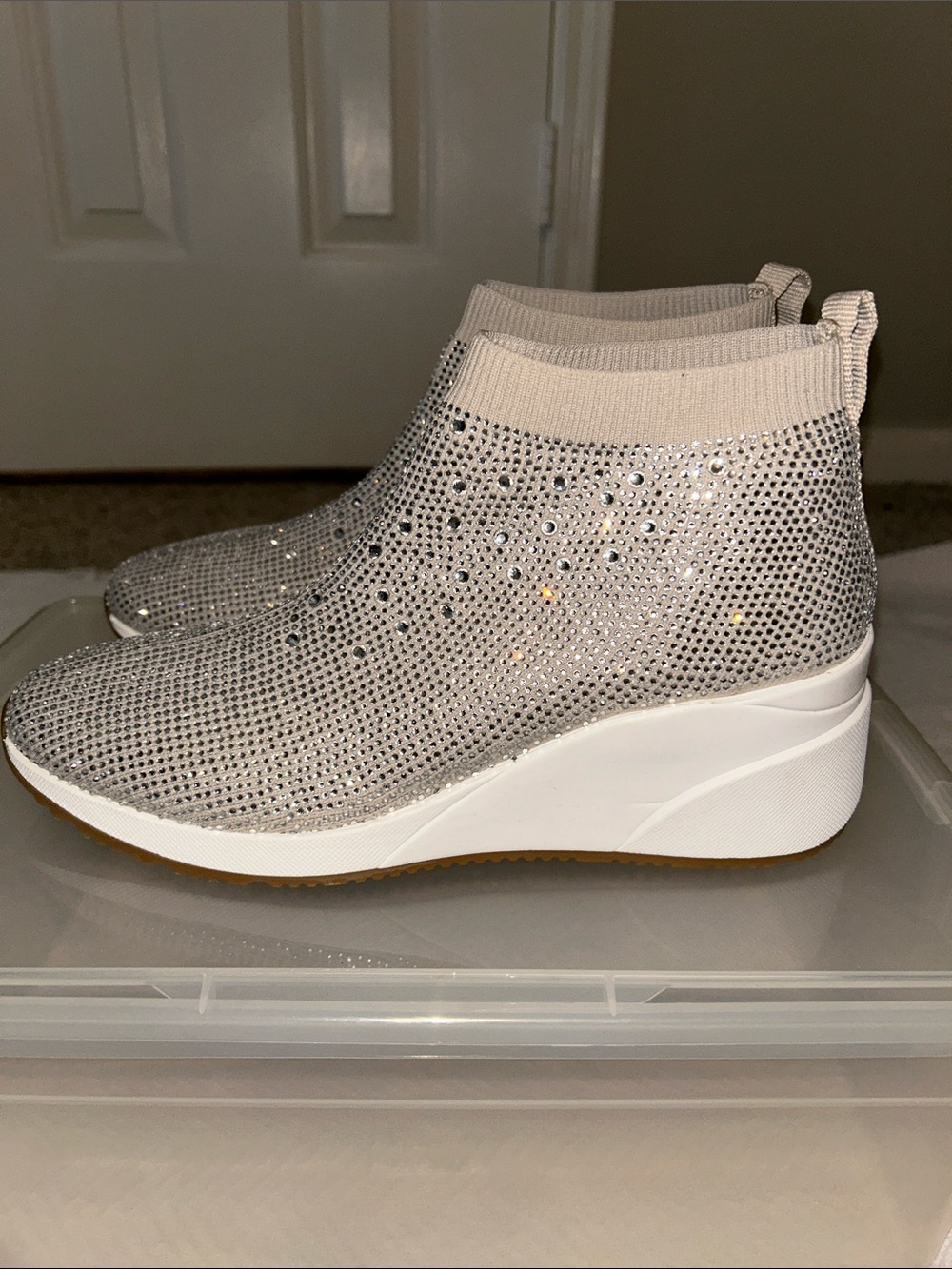 Alex Marie Silver Rhinestone Slip-On Sock Sneakers - Picture 3 of 5